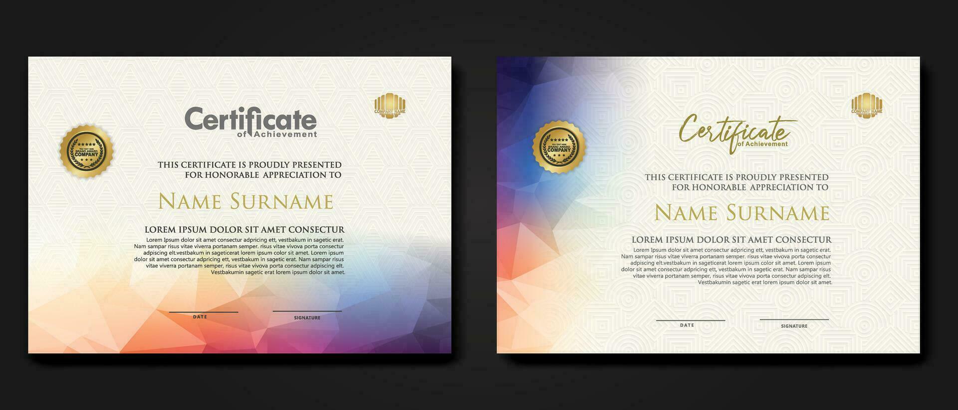 Modern certificate template with colorful polygonal shape effect vector