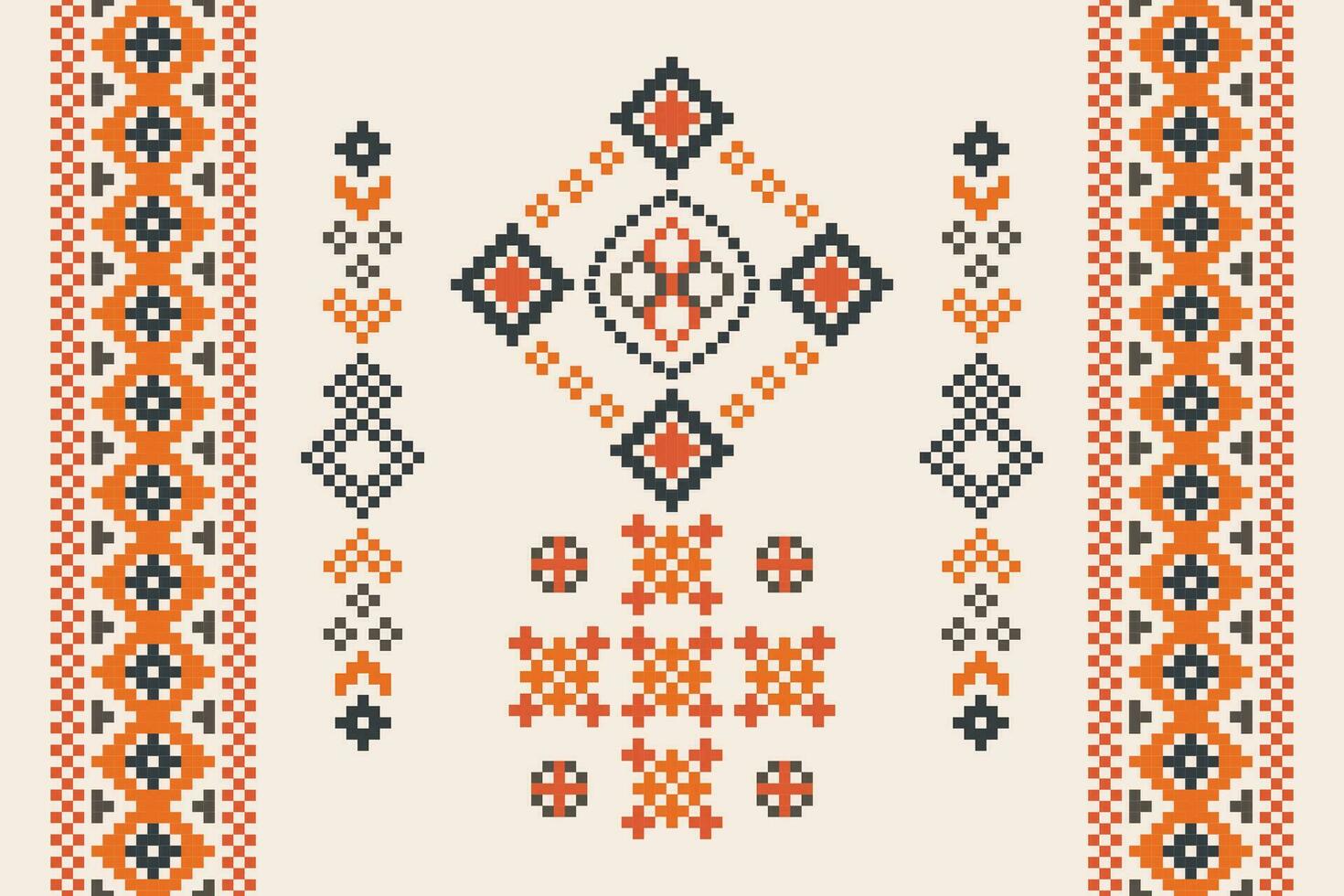 Ethnic geometric fabric pattern Cross Stitch.Ikat embroidery Ethnic oriental Pixel pattern brown cream background. Abstract,vector,illustration. Texture,clothing,frame,motifs,silk wallpaper. vector