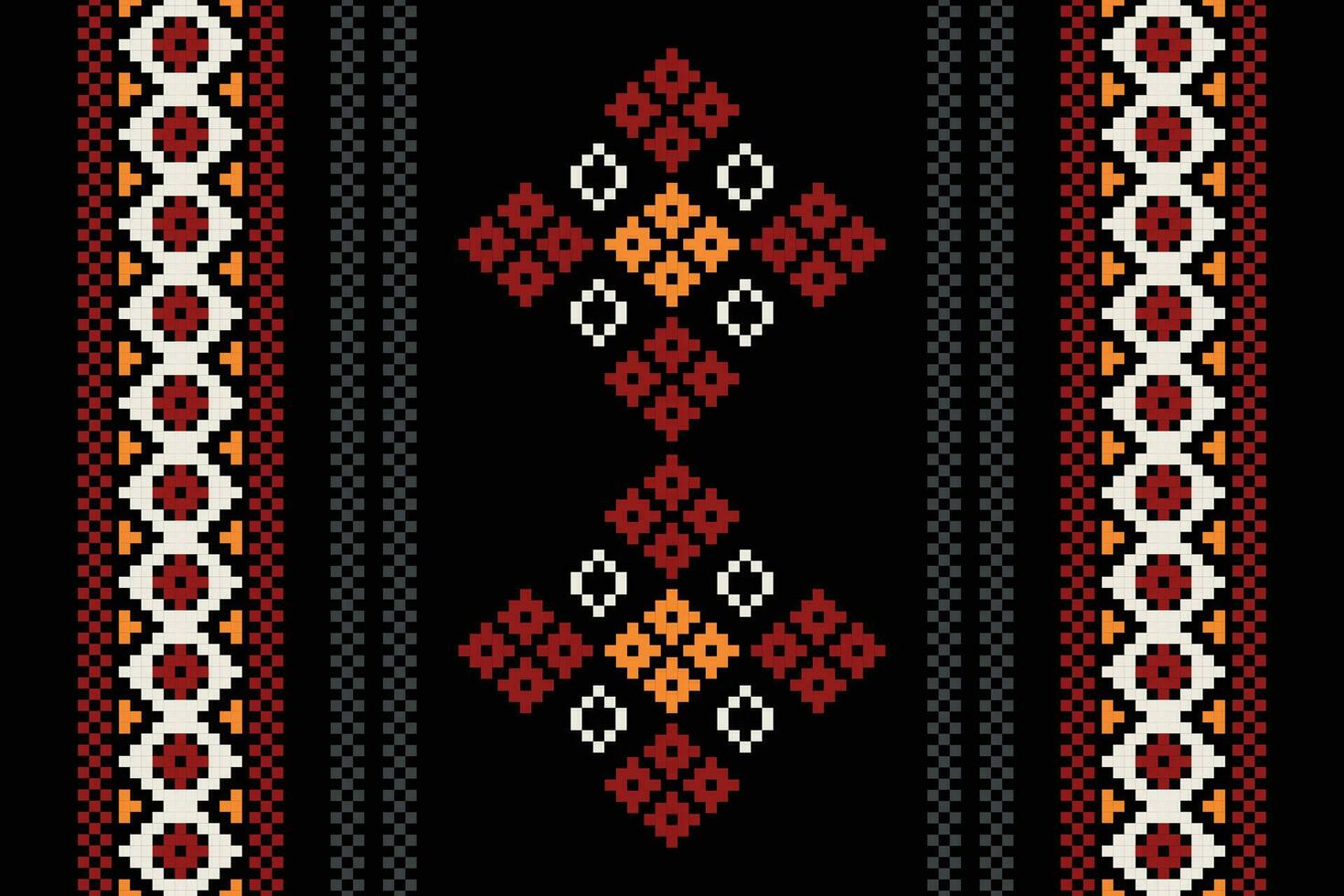 Ethnic geometric fabric pattern Cross Stitch.Ikat embroidery Ethnic oriental Pixel pattern black background. Abstract,vector,illustration. Texture,clothing,frame,decoration,motifs,silk wallpaper. vector
