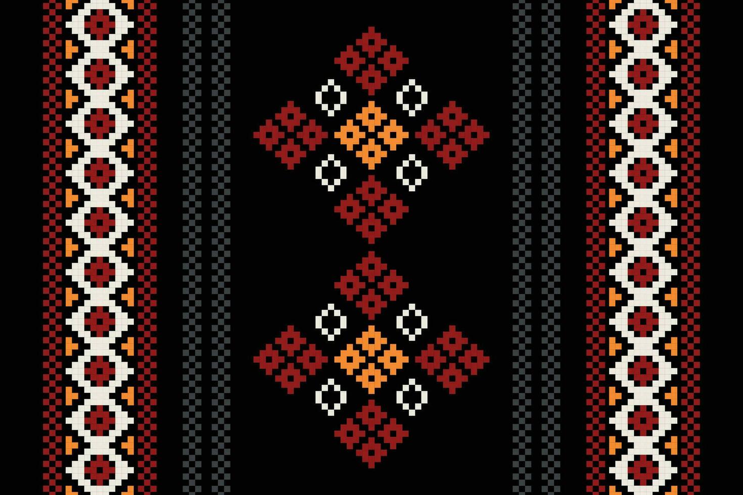 étnico geométrico tela modelo cruzar puntada.ikat bordado étnico oriental píxel modelo negro antecedentes. resumen, vector, ilustración. textura,ropa,marco,decoración,motivos,seda fondo de pantalla. vector