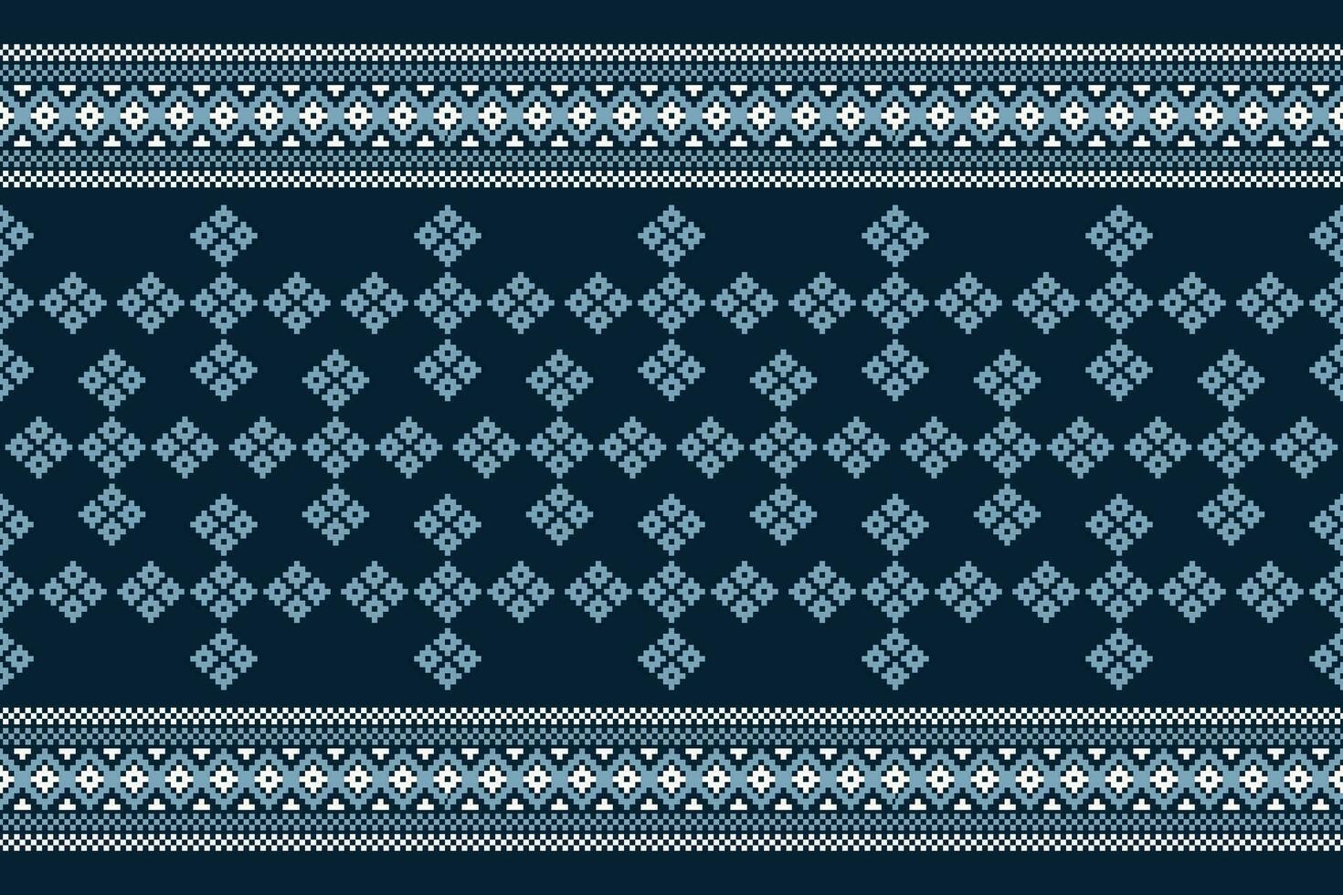 Ethnic geometric fabric pattern Cross Stitch.Ikat embroidery Ethnic oriental Pixel pattern navy blue background. Abstract,vector,illustration. Texture,clothing,scarf,decoration,motifs,silk wallpaper. vector