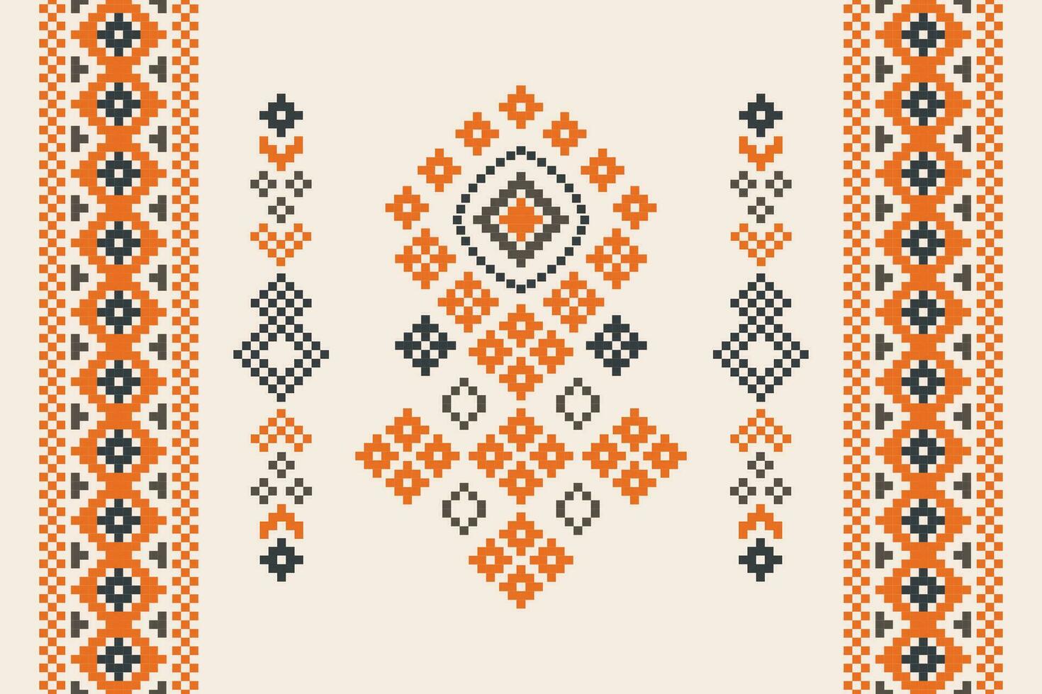 Ethnic geometric fabric pattern Cross Stitch.Ikat embroidery Ethnic oriental Pixel pattern brown cream background. Abstract,vector,illustration. Texture,clothing,frame,motifs,silk wallpaper. vector