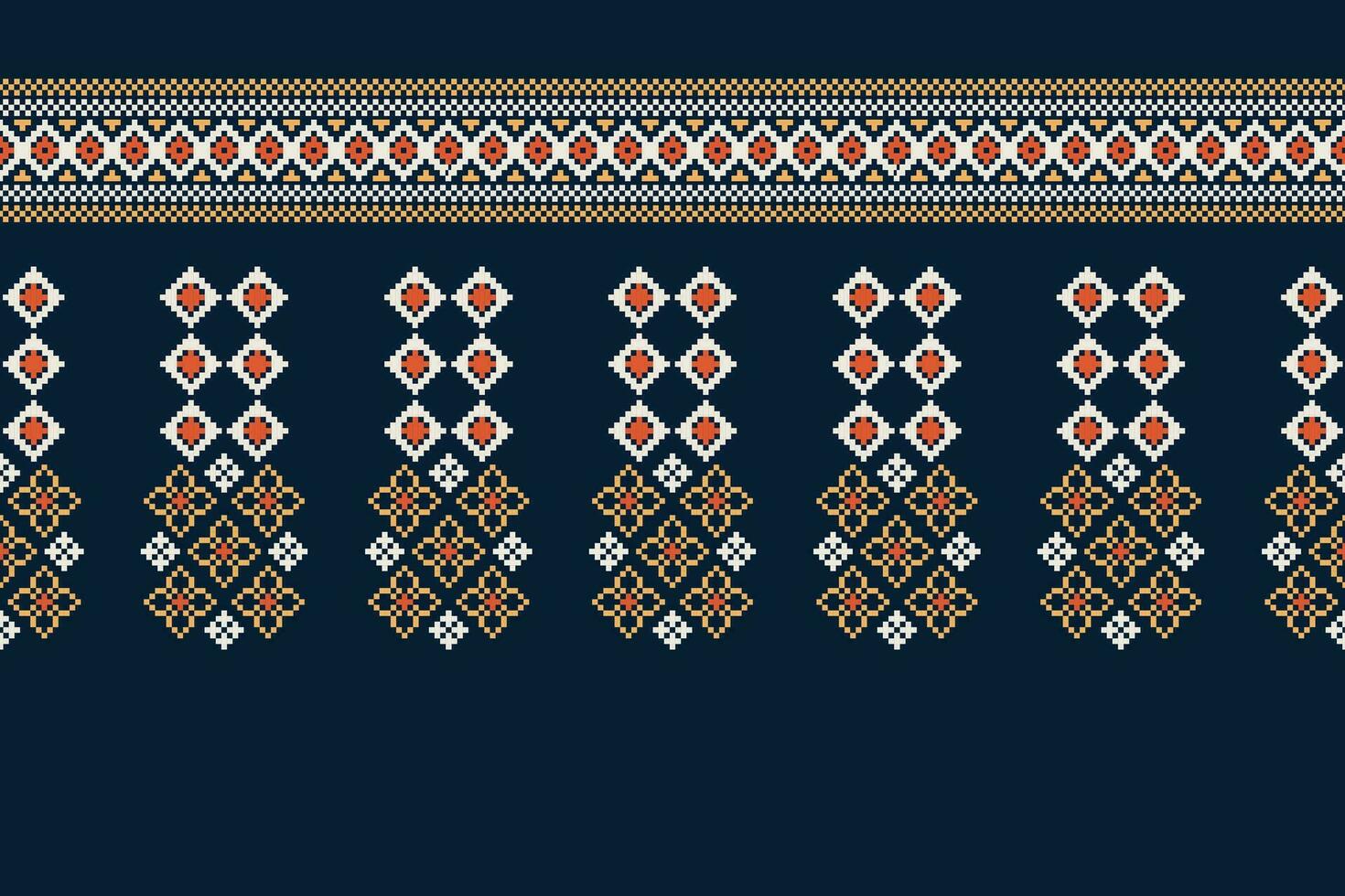 Ethnic geometric fabric pattern Cross Stitch.Ikat embroidery Ethnic oriental Pixel pattern navy blue background. Abstract,vector,illustration. Texture,clothing,scarf,decoration,motifs,silk wallpaper. vector