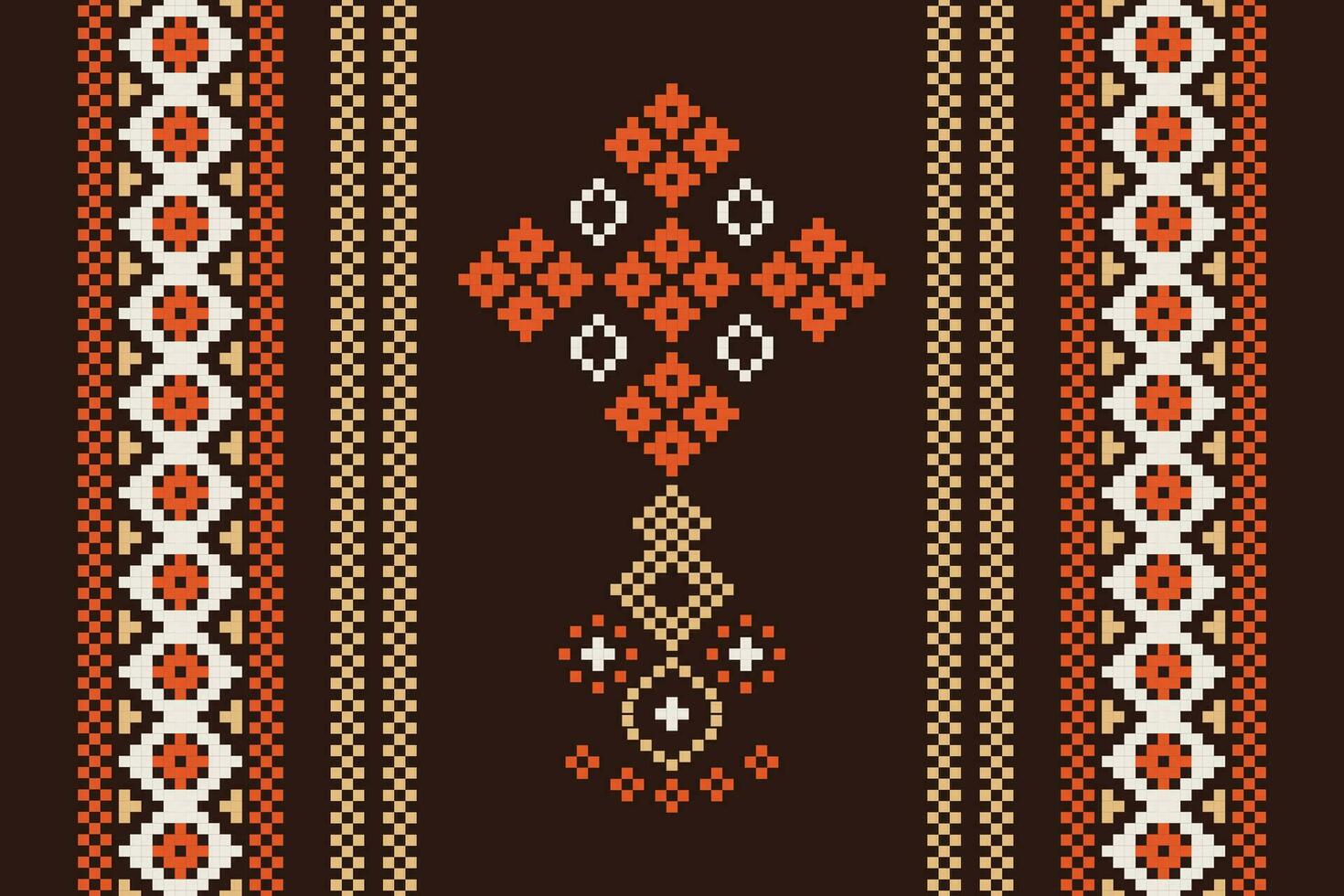 Ethnic geometric fabric pattern Cross Stitch.Ikat embroidery Ethnic oriental Pixel pattern brown background. Abstract,vector,illustration. Texture,clothing,scarf,decoration,motifs,silk wallpaper. vector