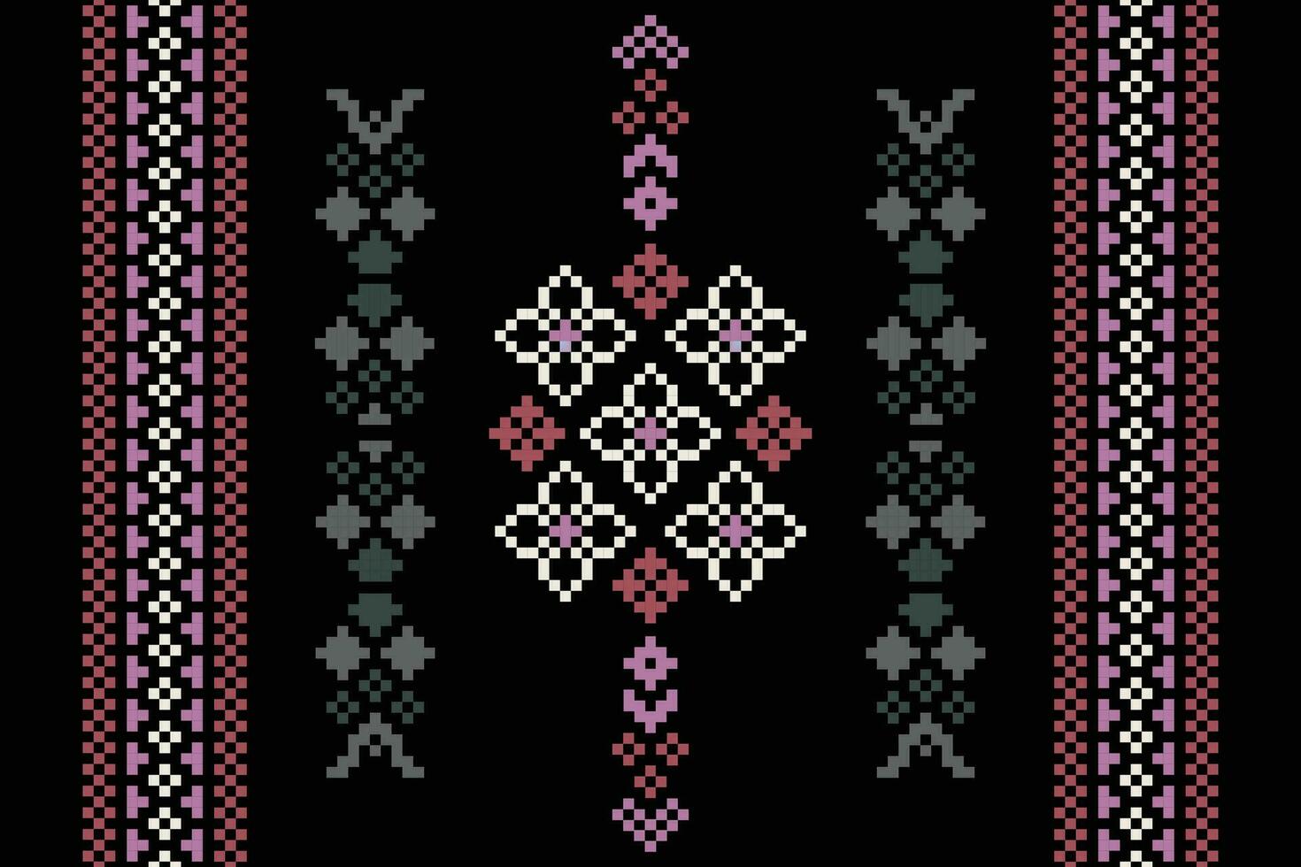 Ethnic geometric fabric pattern Cross Stitch.Ikat embroidery Ethnic oriental Pixel pattern black background. Abstract,vector,illustration. Texture,clothing,frame,decoration,motifs,silk wallpaper. vector