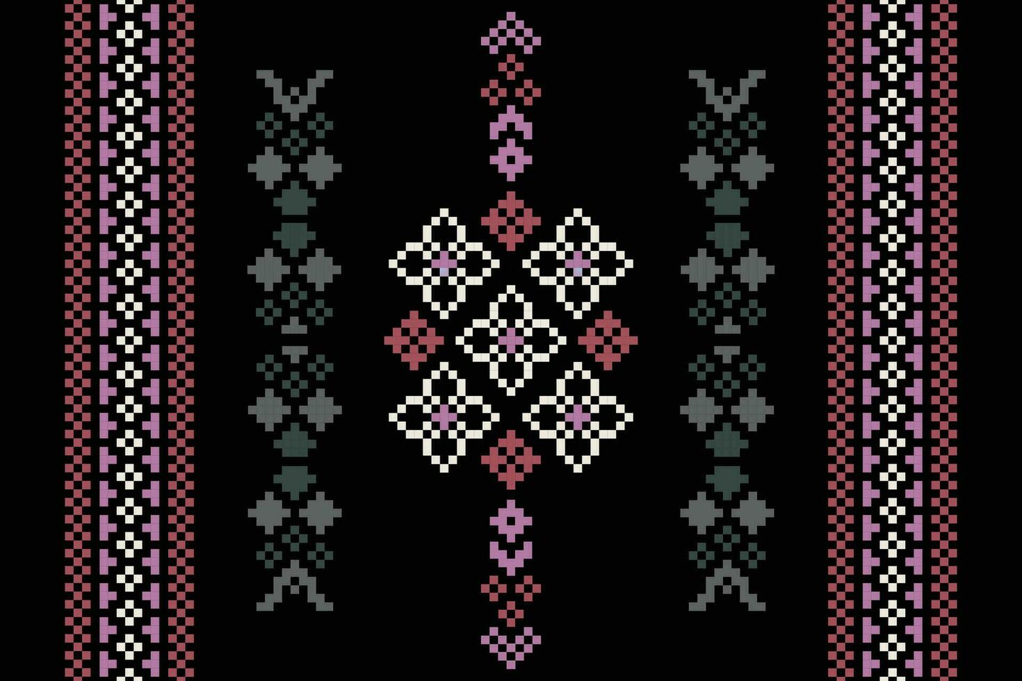 Ethnic geometric fabric pattern Cross Stitch.Ikat embroidery Ethnic oriental Pixel pattern black background. Abstract,vector,illustration. Texture,clothing,frame,decoration,motifs,silk wallpaper. vector