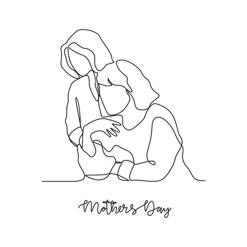 One continuous line drawing of mother's Day vector illustration. event on 14th may with mother's and child design illustration simple linear style vector concept. Suitable for your asset design