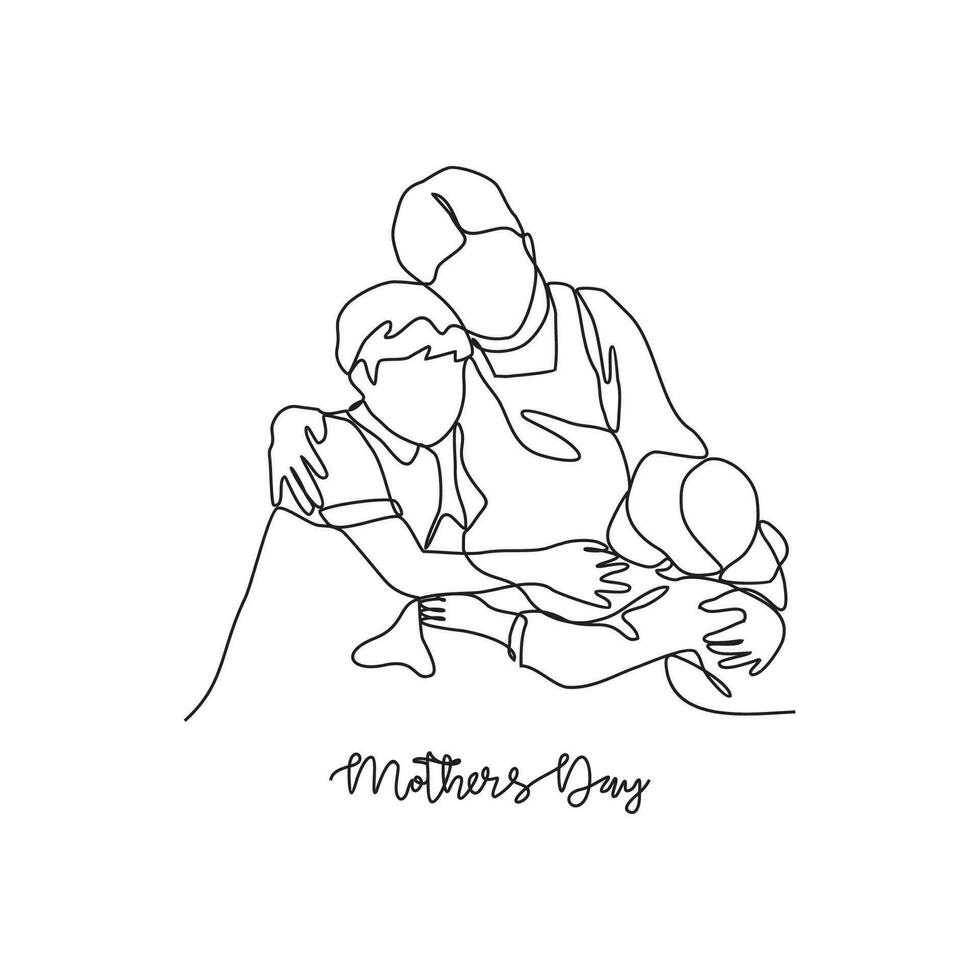 One continuous line drawing of mother's Day vector illustration. event on 14th may with mother's and child design illustration simple linear style vector concept. Suitable for your asset design