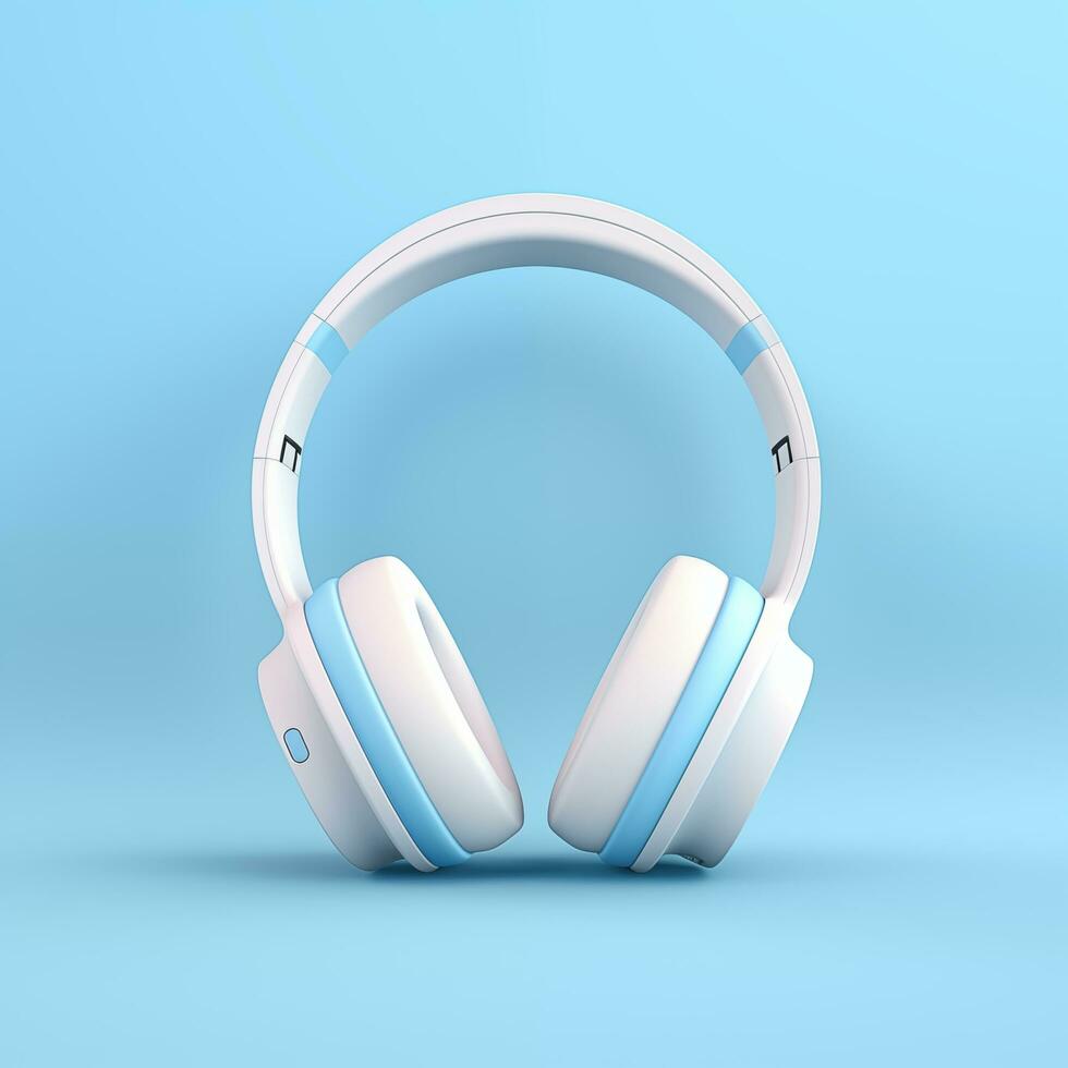 AI generated bluetooth headphone light blue color in light blue background ai generated photo