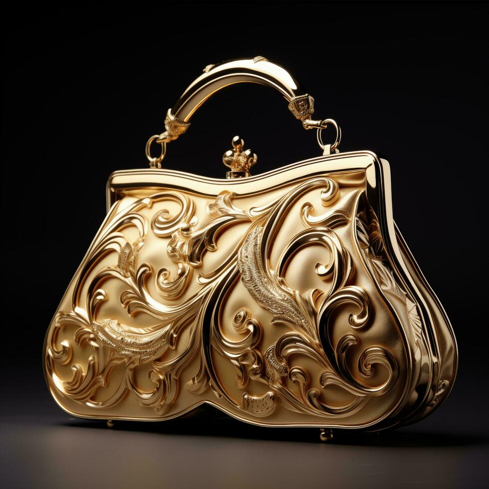 AI generated golden ladies handbag in black background ai generated photo