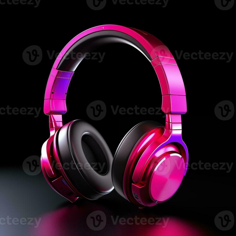 AI generated bluetooth headphone magenta color in black background ai generated photo