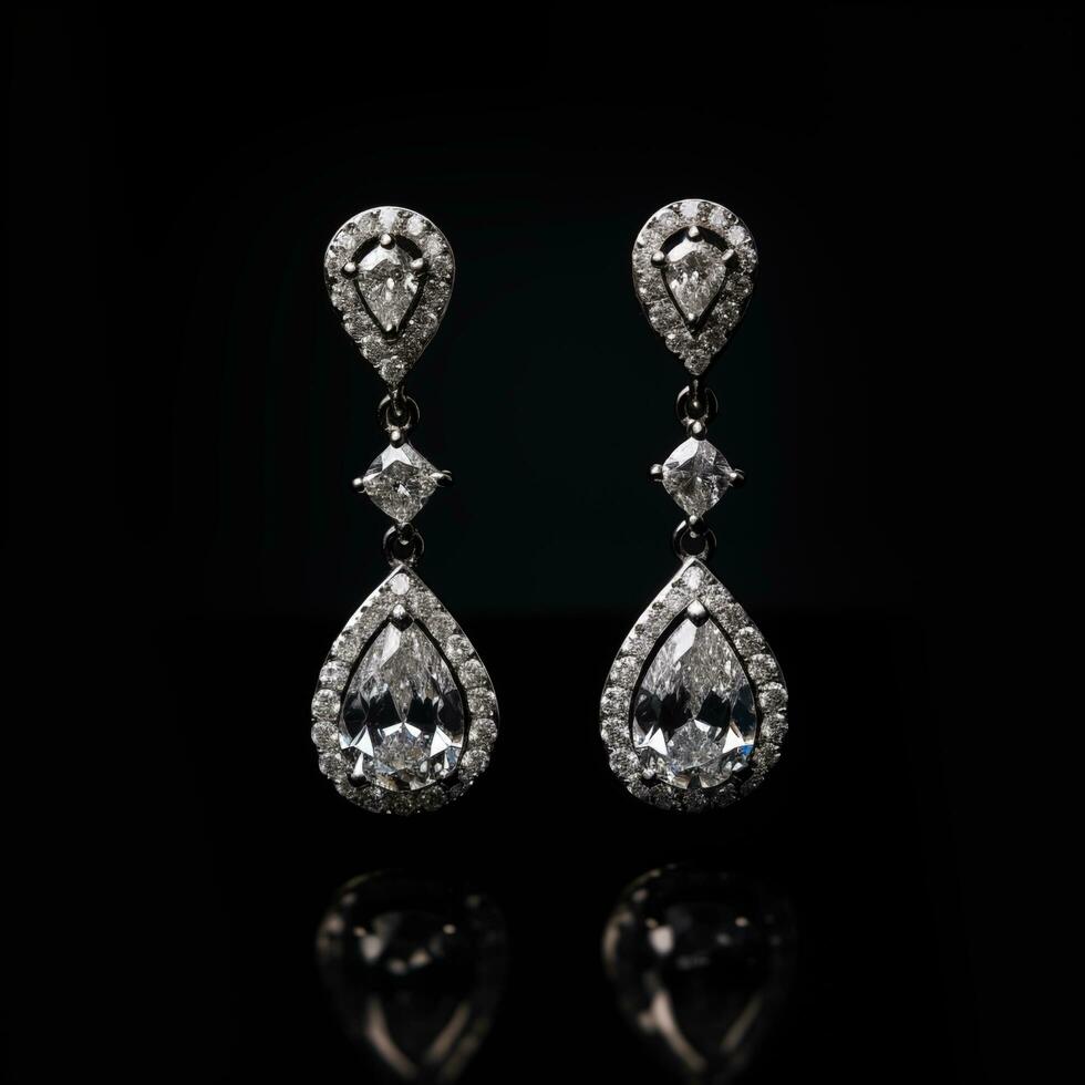 AI generated Diamond Earring in black background ai generated photo