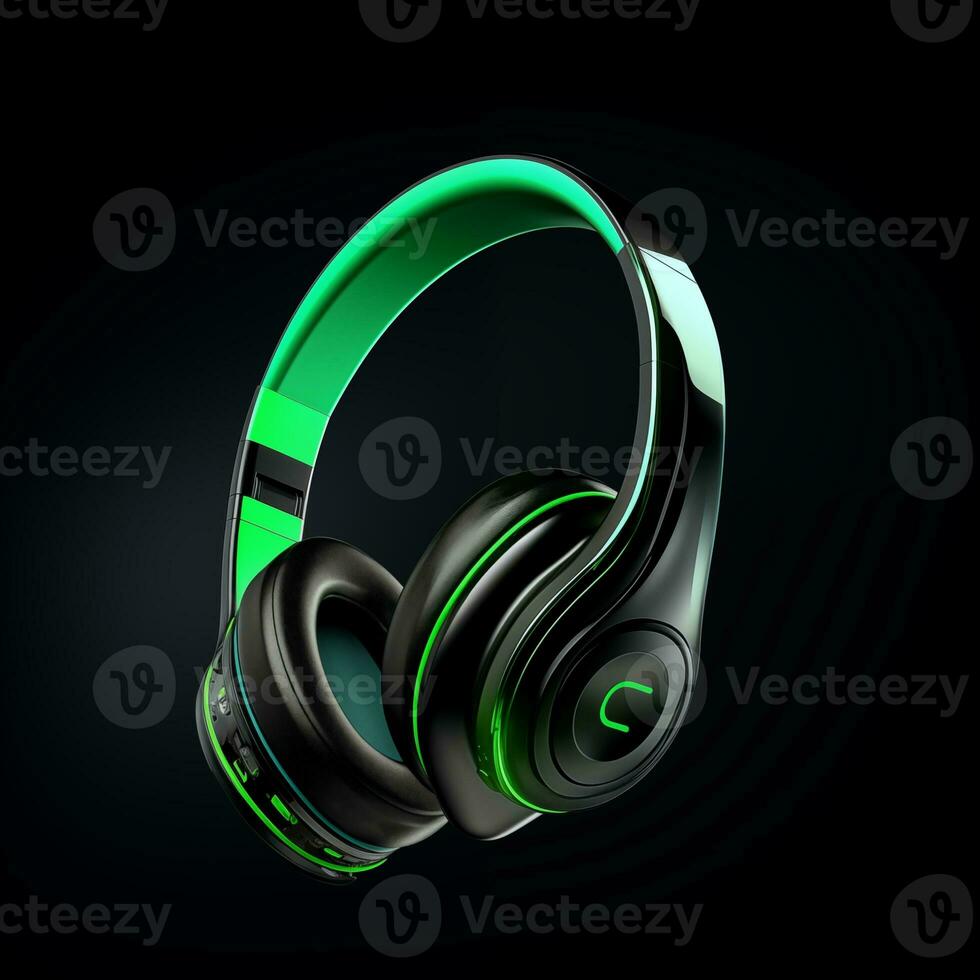 AI generated bluetooth headphone green color in black background ai generated photo