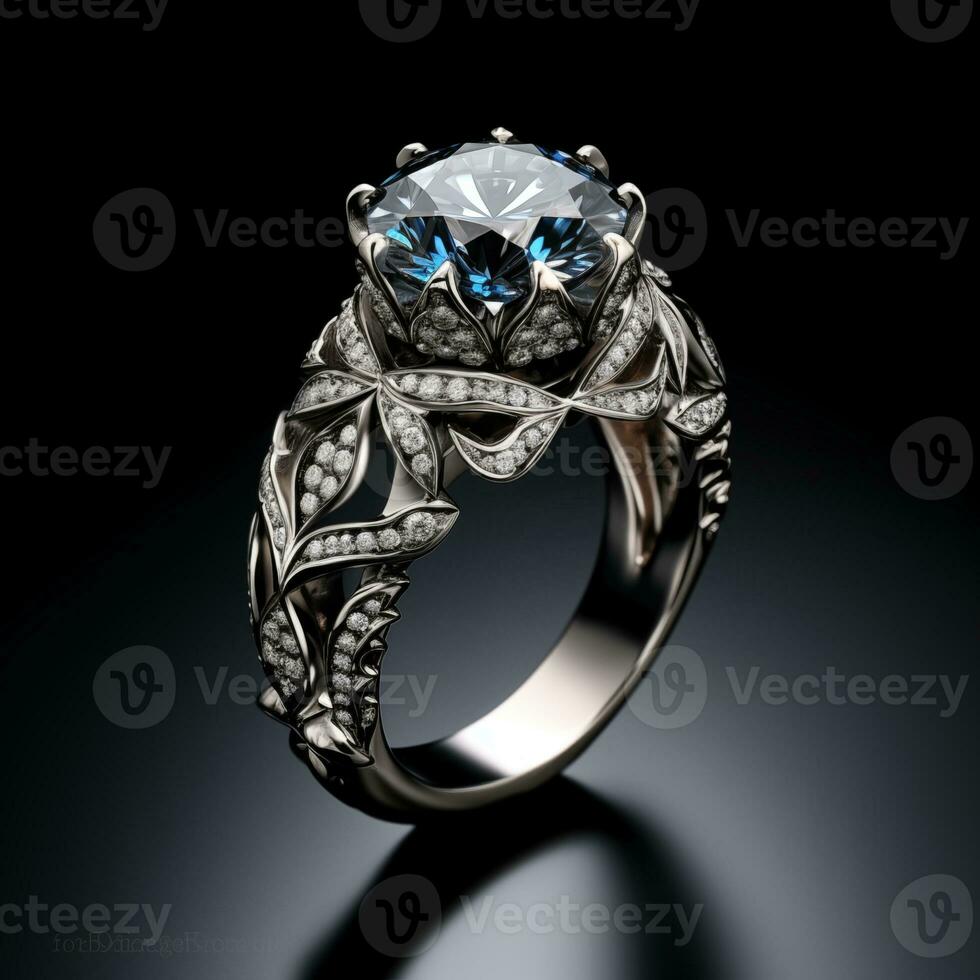 AI generated beautiful diamond ring in black background ai generated photo