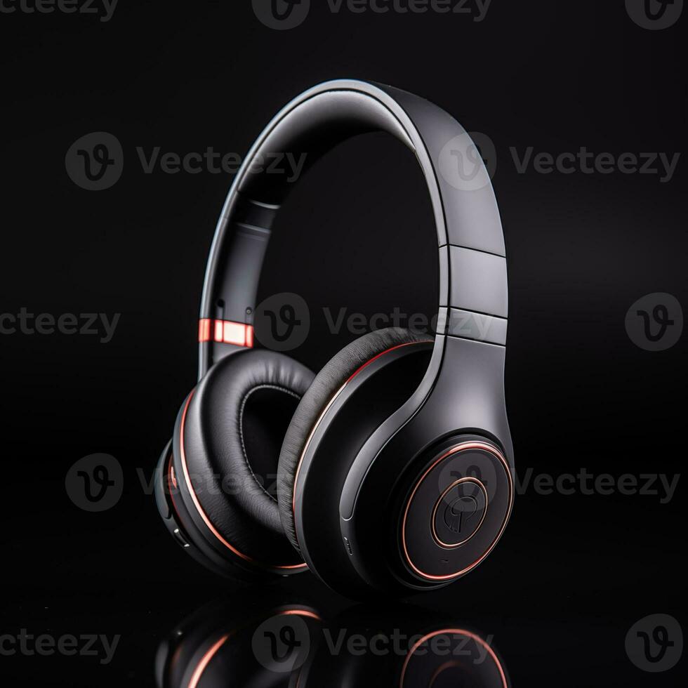 AI generated bluetooth headphone black color in black background ai generated photo