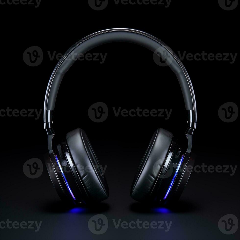AI generated bluetooth headphone black color in black background ai generated photo