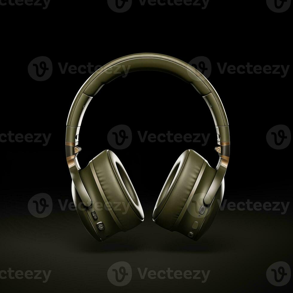 AI generated bluetooth headphone olive color in black background ai generated photo