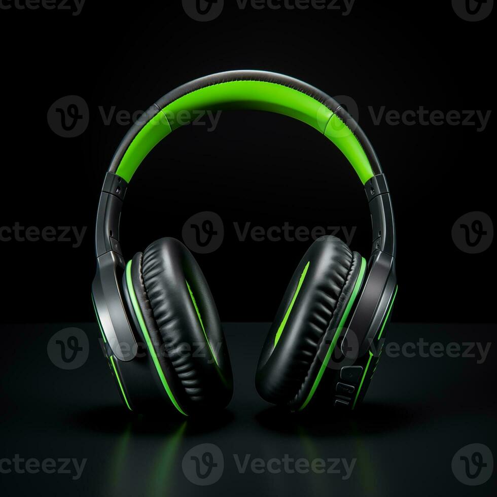 AI generated bluetooth headphone green color in black background ai generated photo