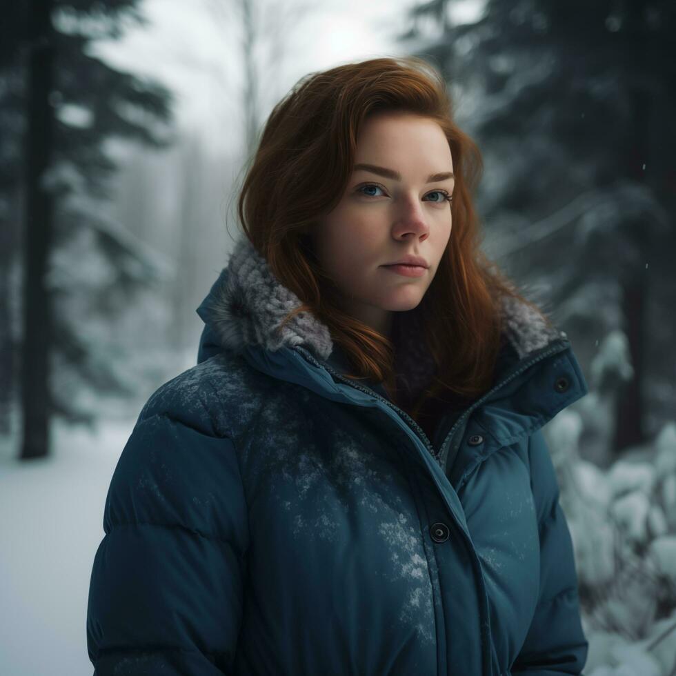 AI generated A young woman in a blue winter jacket ai generated photo