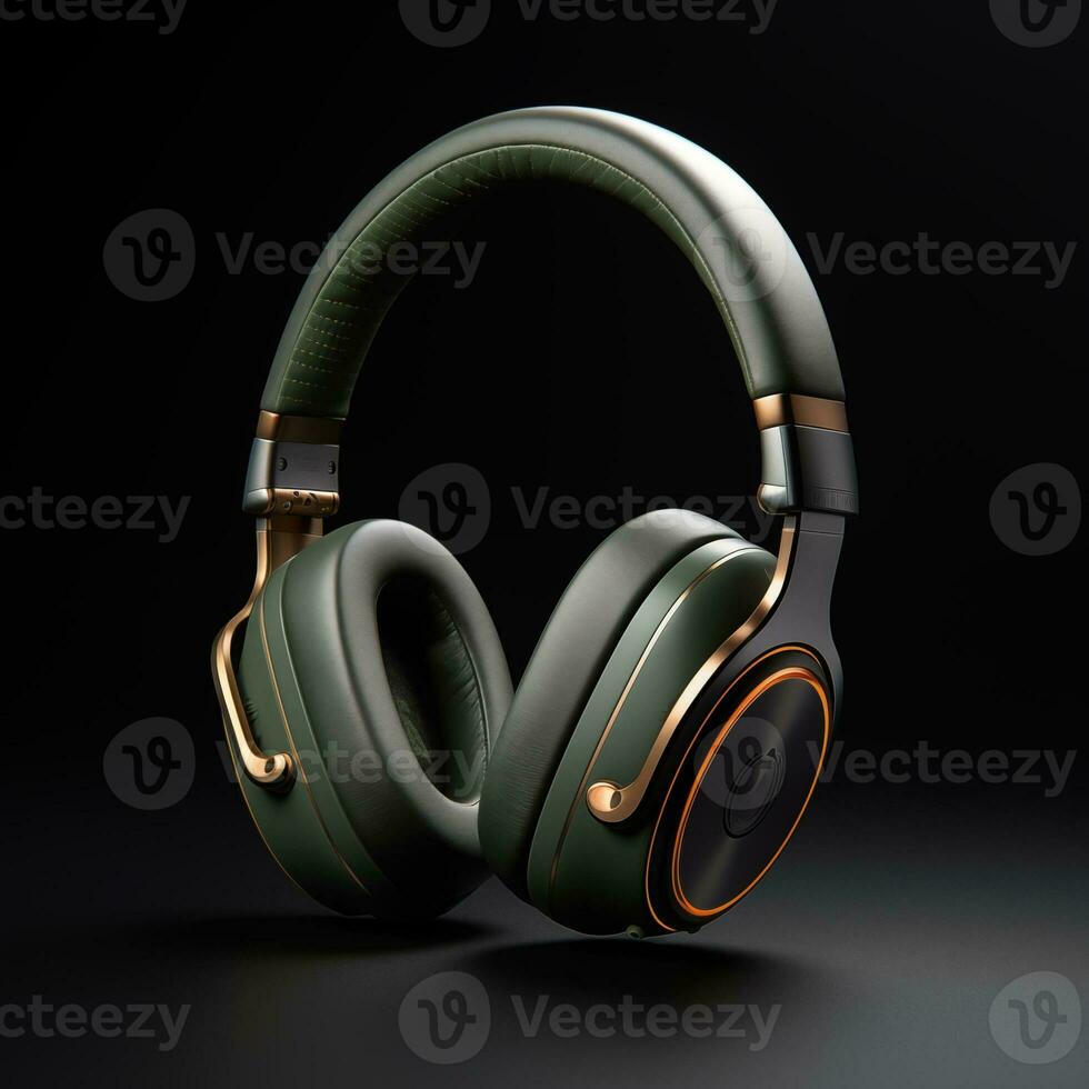 AI generated bluetooth headphone olive color in black background ai generated photo