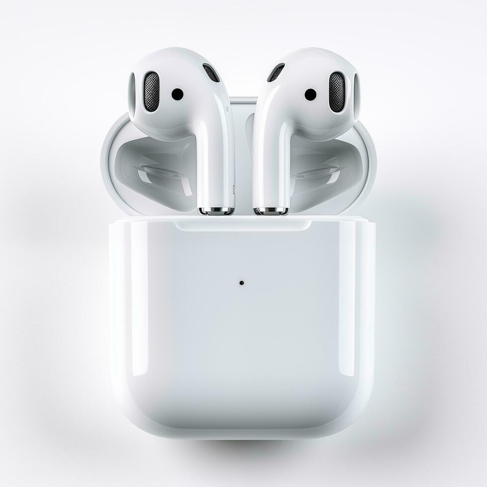 AI generated TWS Bluetooth Earbuds white color in white background ai generated photo