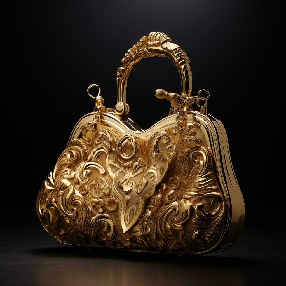 AI generated golden ladies handbag in black background ai generated photo