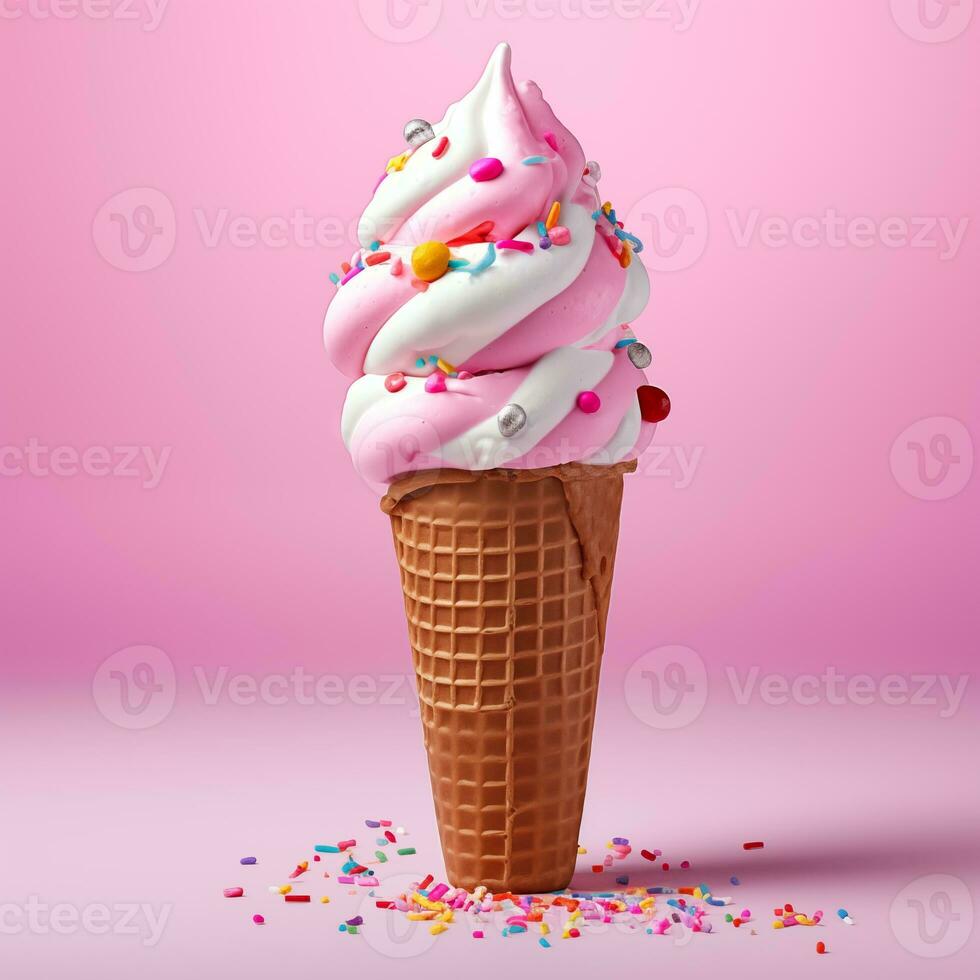 AI generated A pink ice cream cone with sprinkles and falling on it, Millennial Pink, ai generated photo