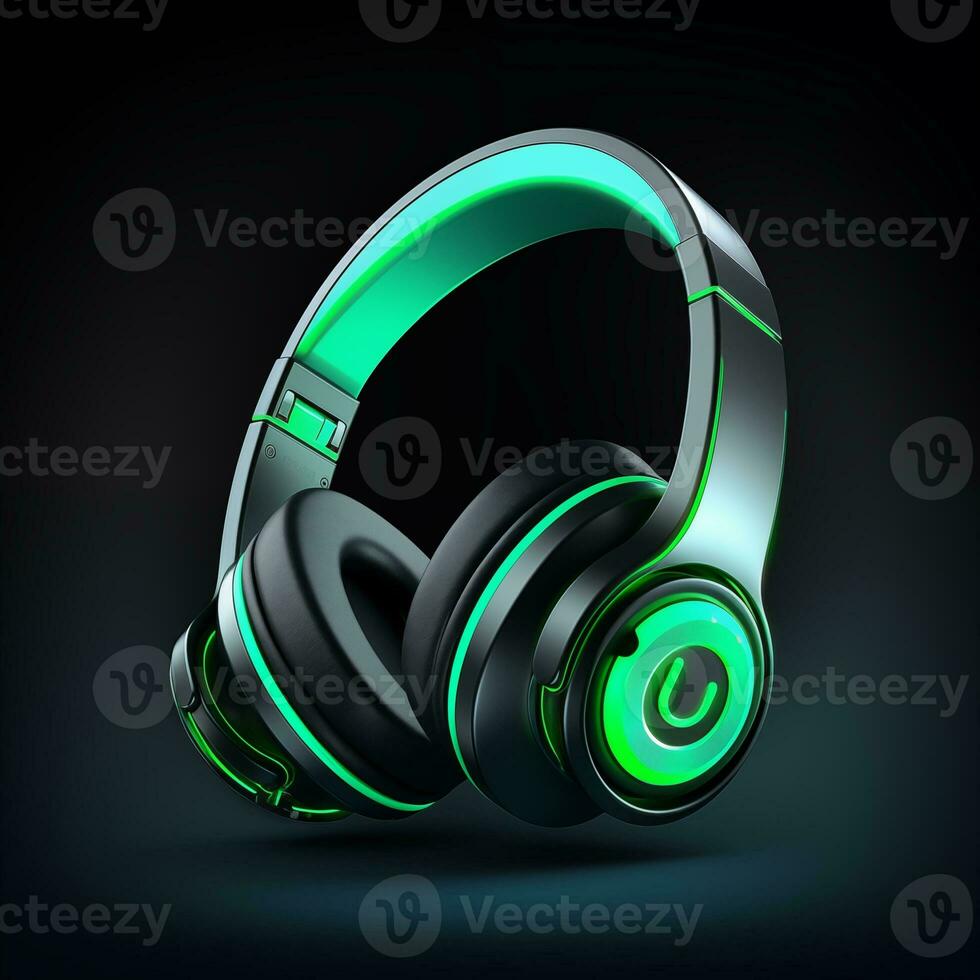 AI generated bluetooth headphone green color in black background ai generated photo
