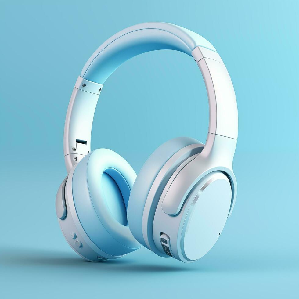 AI generated bluetooth headphone light blue color in light blue background ai generated photo