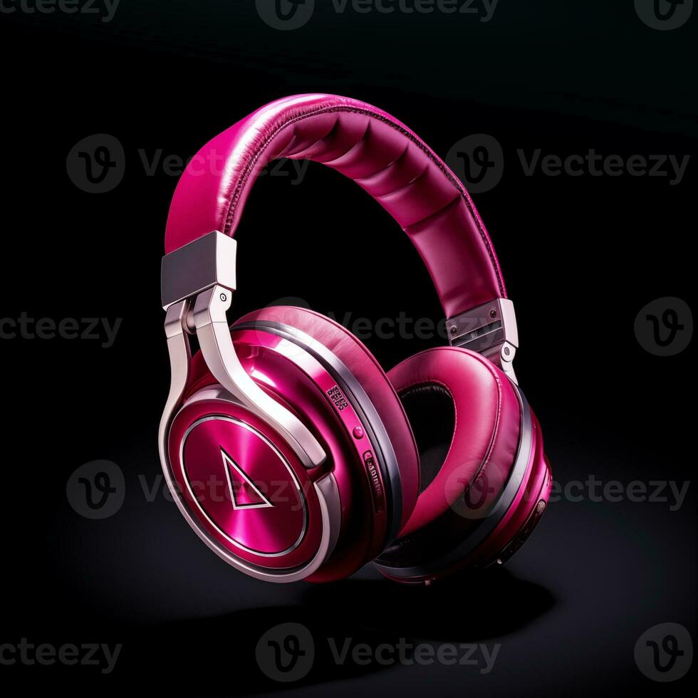 AI generated bluetooth headphone magenta color in black background ai generated photo