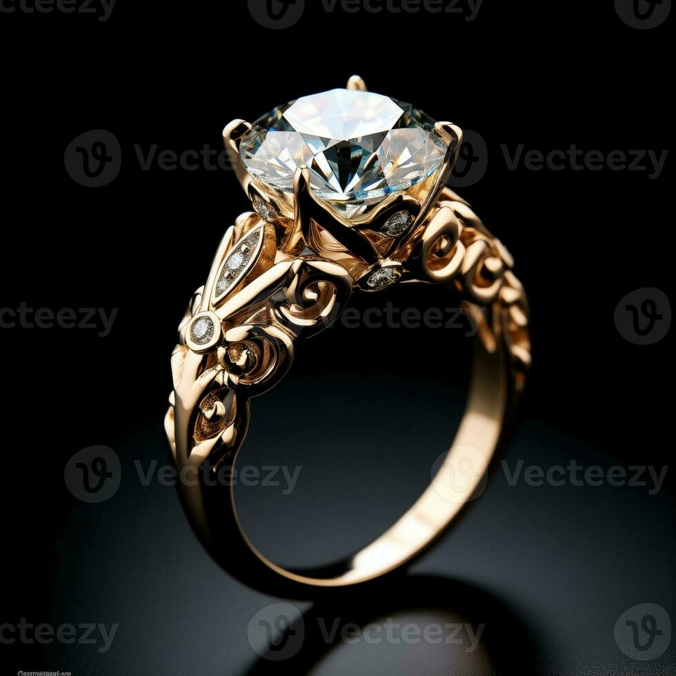 AI generated beautiful diamond ring in black background ai generated photo