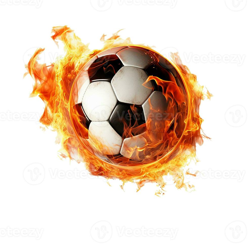 ai generado fútbol pelota en fuego. aislado ilustración en el tema de Deportes, fútbol, competencia. foto