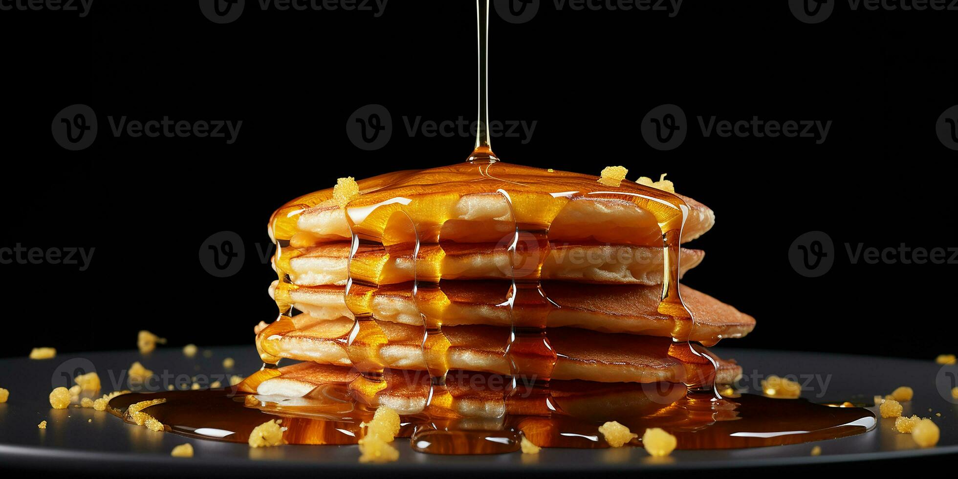 AI generated a stack of pancakes with honey, a symbol of Maslenitsa. homemade food, healthy breakfast photo