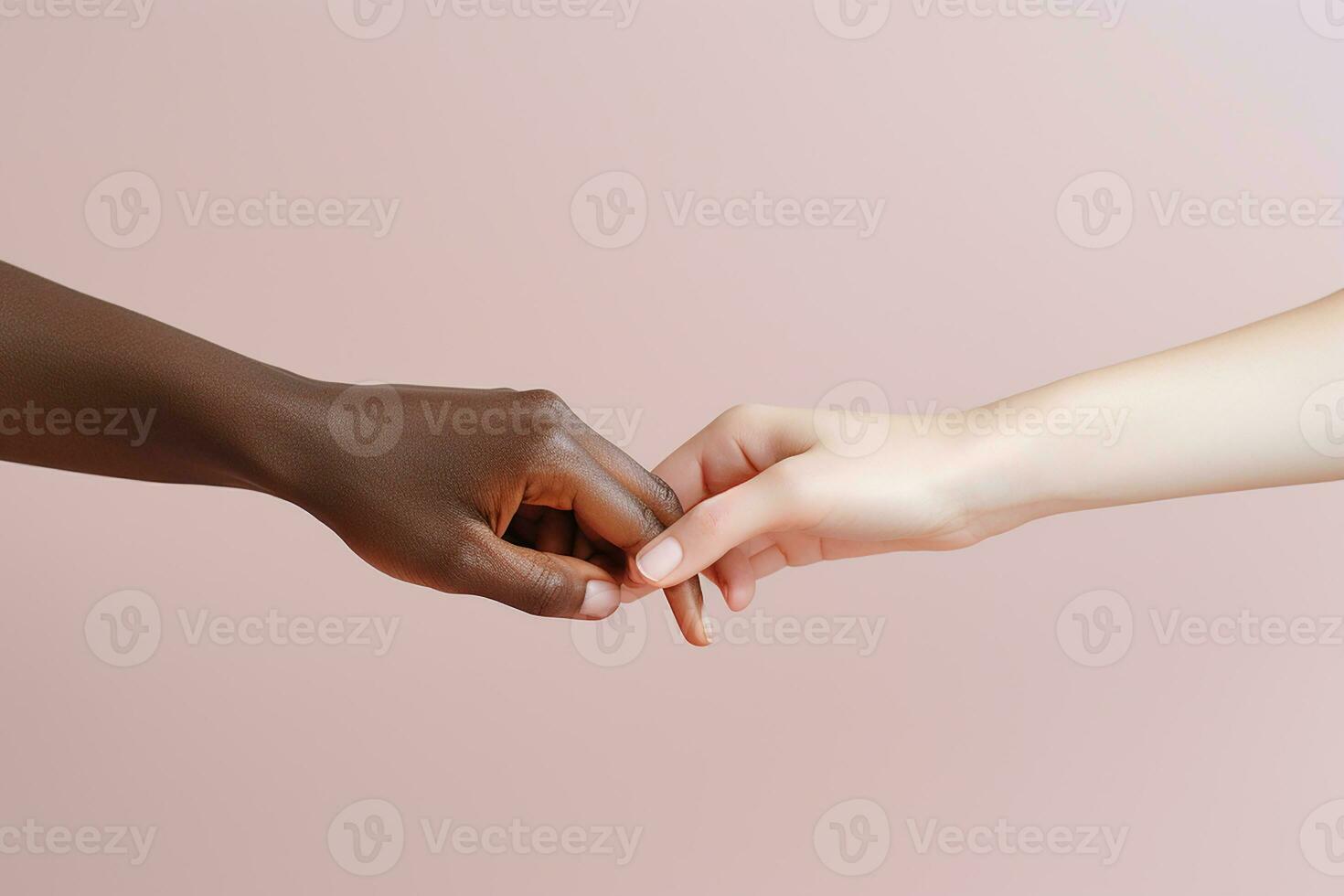 AI generated the hands of an African American and a European touch each other. themes relationships, diversity race photo