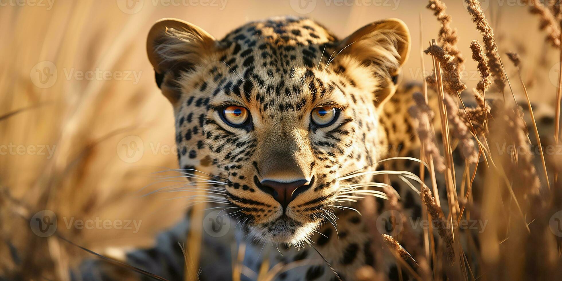 AI generated leopard, cheetah hunting in the savannah. safari. photo