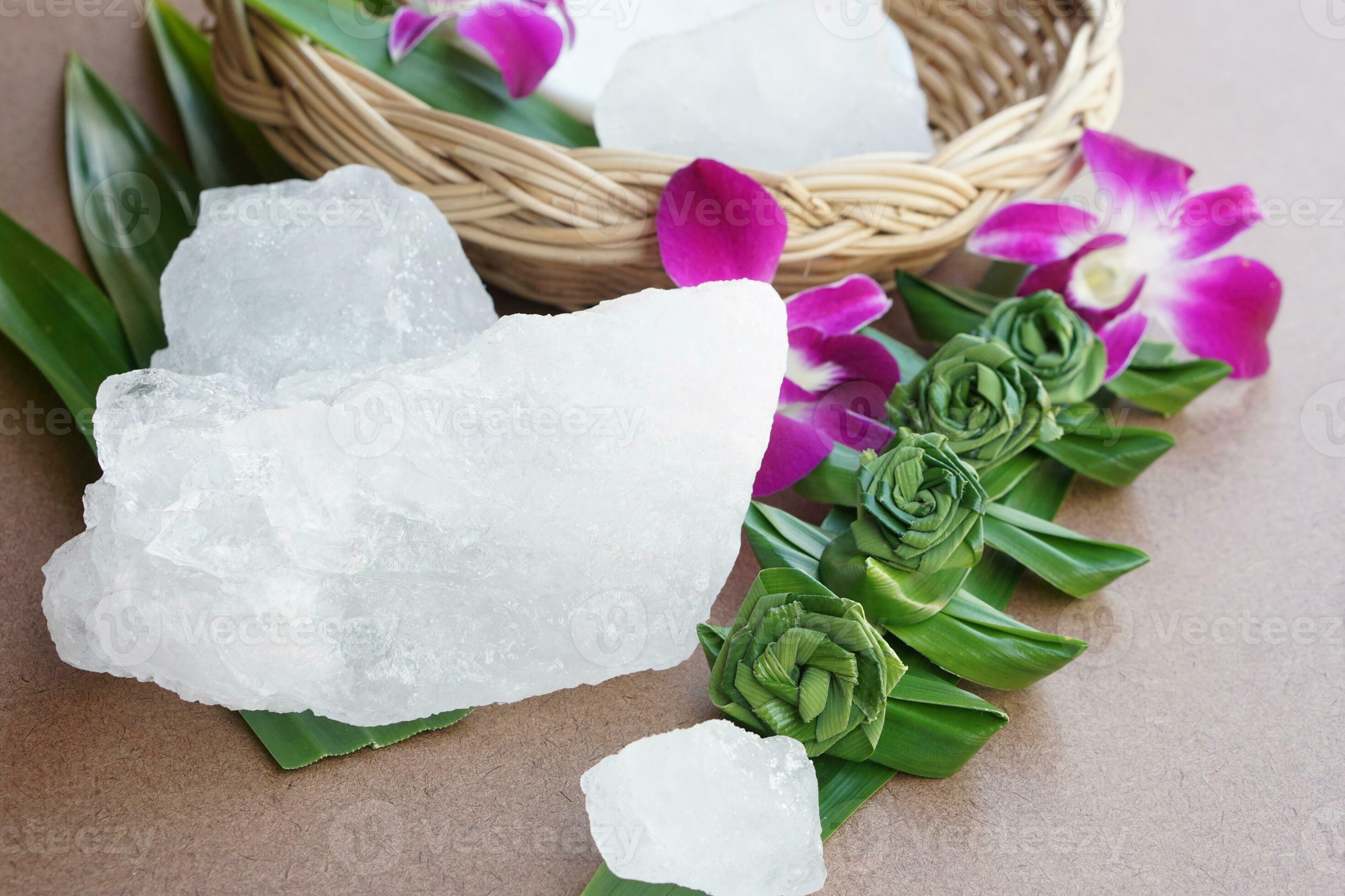 Crystal clear alum stones or Potassium alum decorated with flowers and