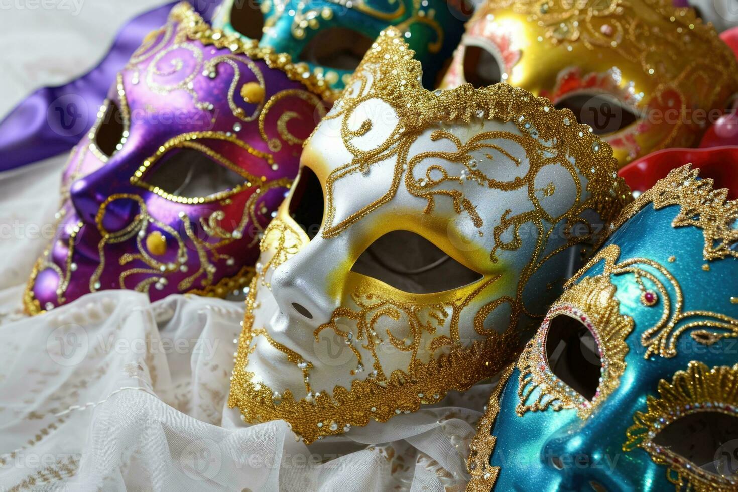 AI generated Mardi Gras Carnival Colorful Feathers and Masks in a Festive Celebration Cultural Extravaganza, Ornate Creating a Joyous, Festive Traditional Bring Life to a Holiday Celebration photo