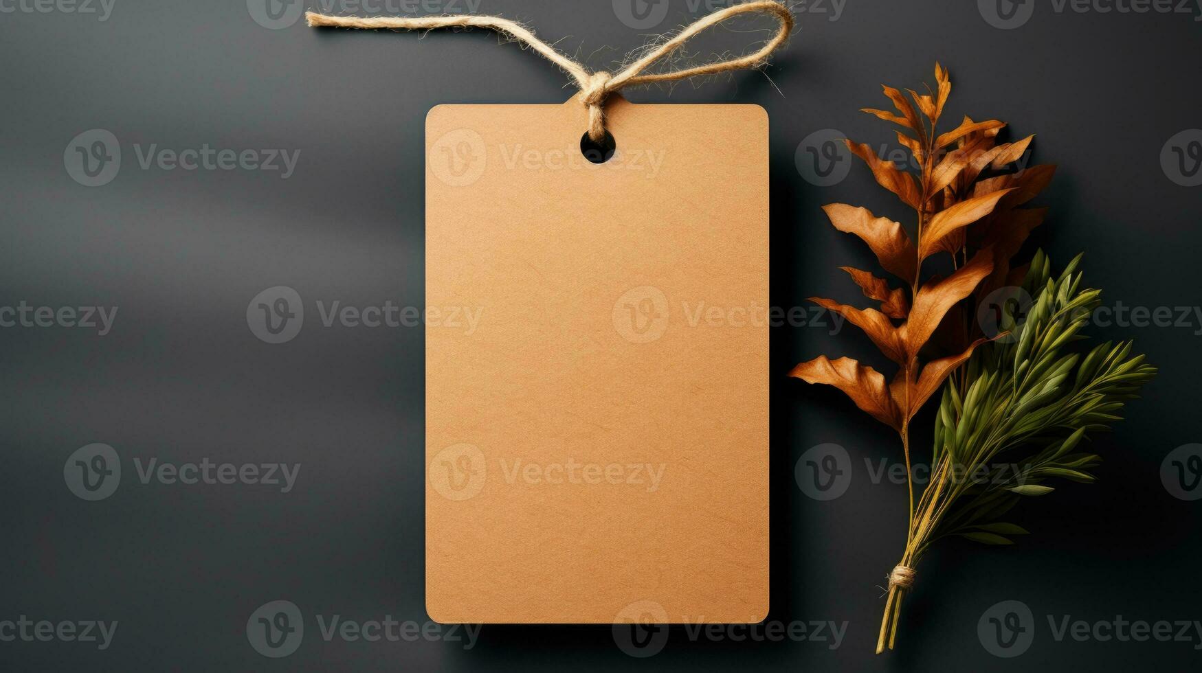 AI generated Brown Blank Craft Label Mockup Brown Paper Gift Tag for Decorating Product Set on Soft Background photo