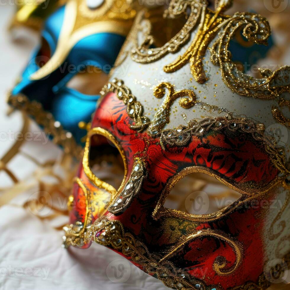 AI generated Mardi Gras Carnival Colorful Feathers and Masks in a Festive Celebration Cultural Extravaganza, Ornate Creating a Joyous, Festive Traditional Bring Life to a Holiday Celebration photo