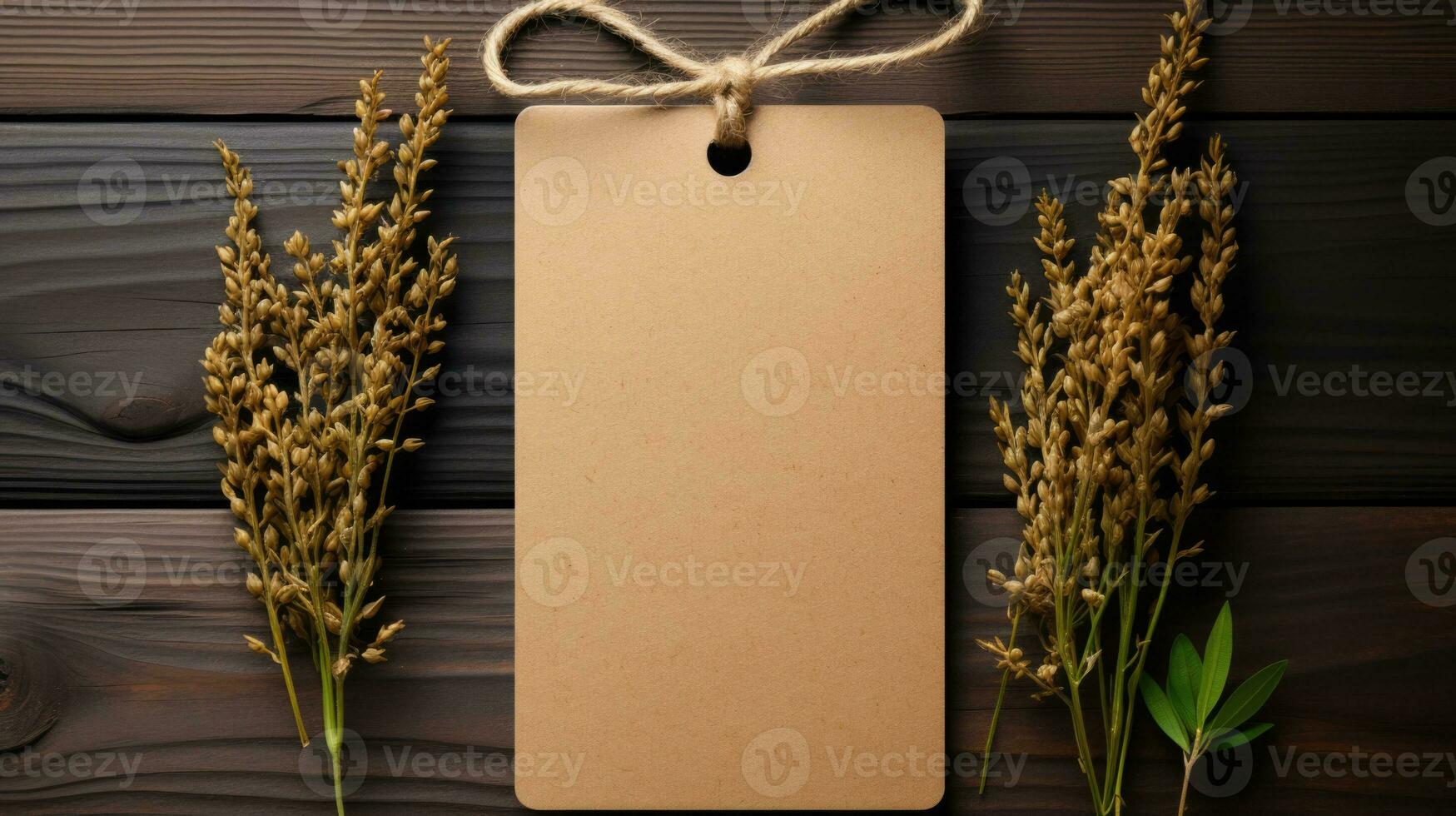 AI generated Brown Blank Craft Label Mockup Brown Paper Gift Tag for Decorating Product Set on Soft Background photo