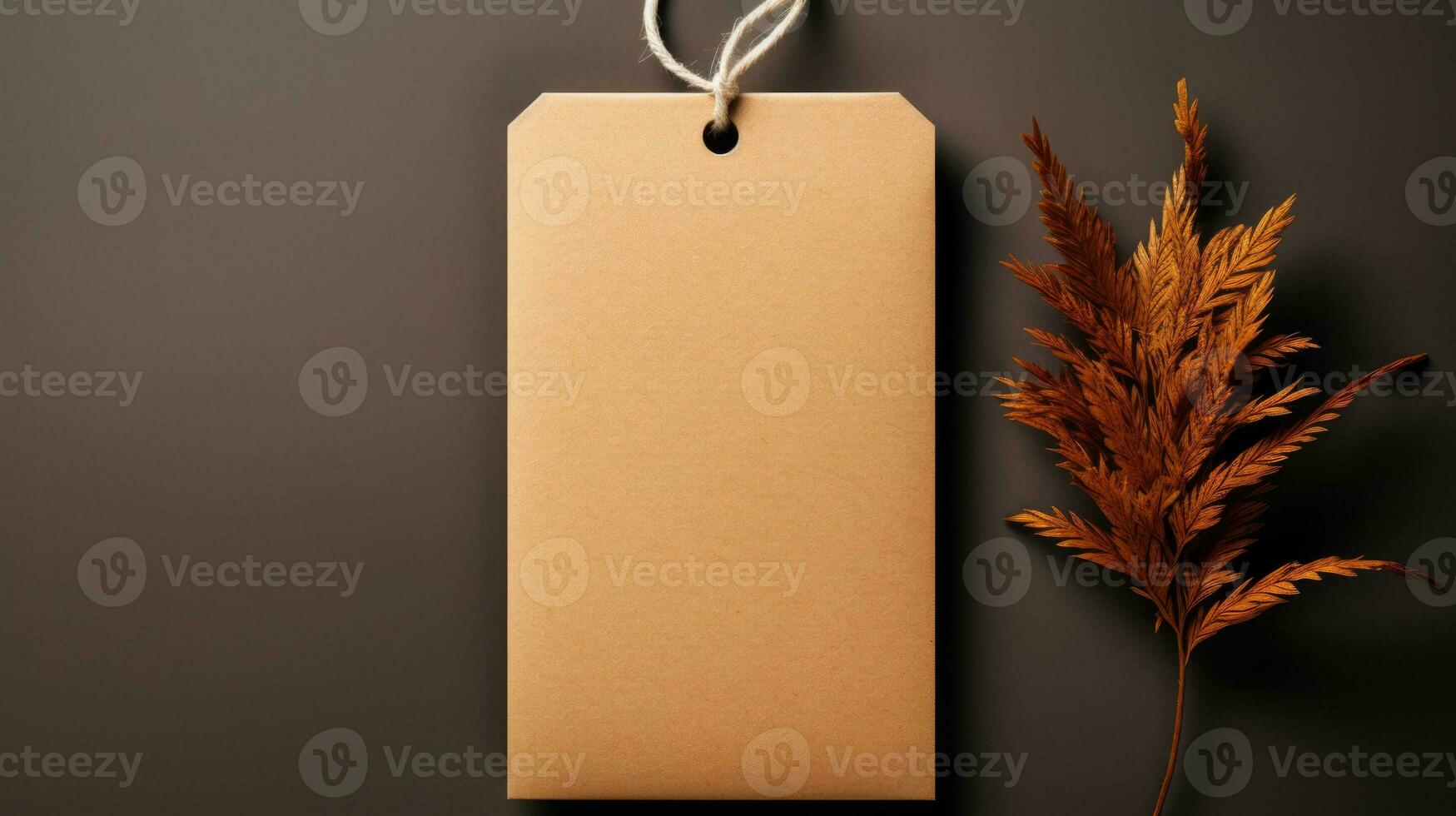 AI generated Brown Blank Craft Label Mockup Brown Paper Gift Tag for Decorating Product Set on Soft Background photo