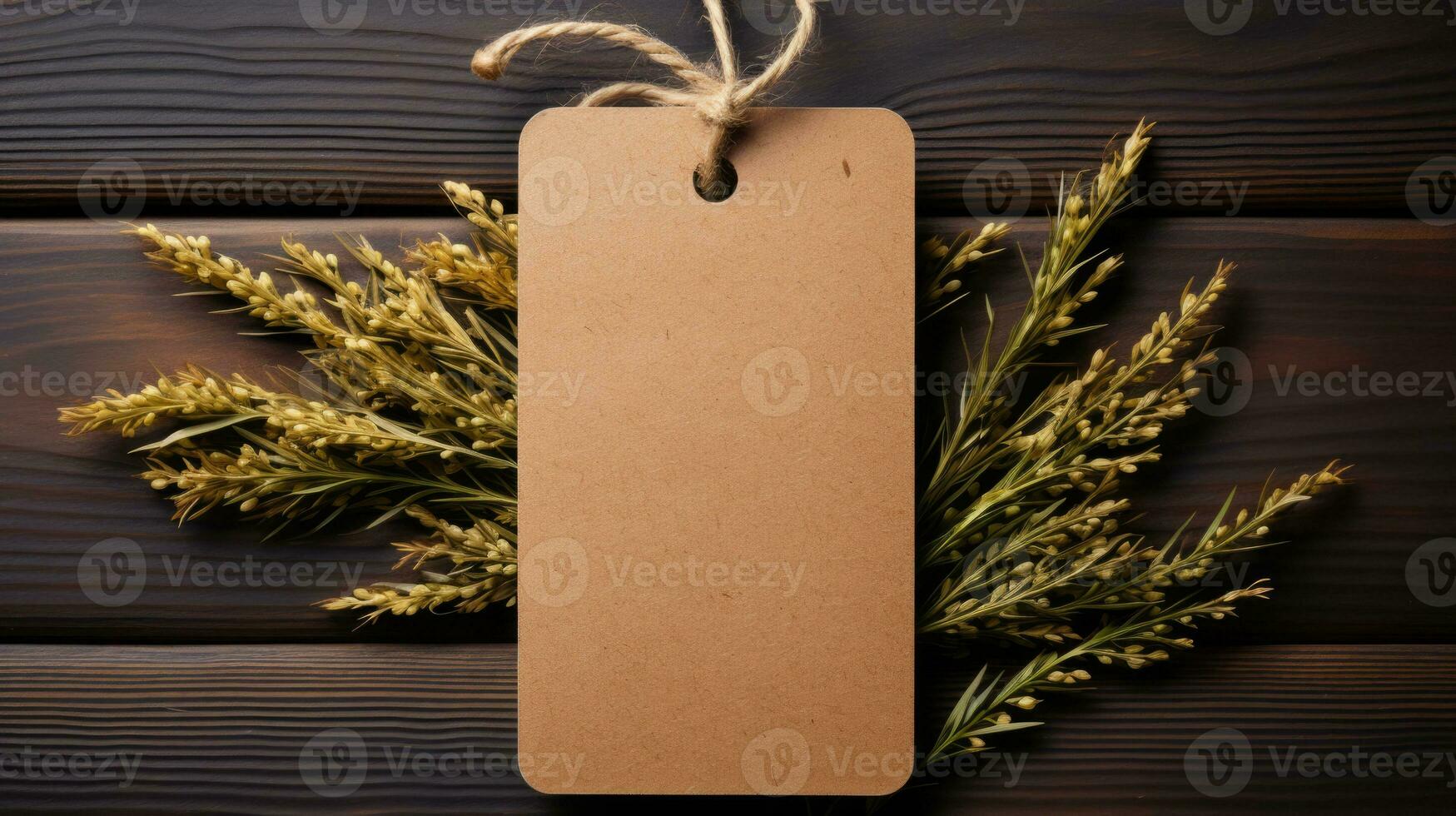 AI generated Brown Blank Craft Label Mockup Brown Paper Gift Tag for Decorating Product Set on Soft Background photo