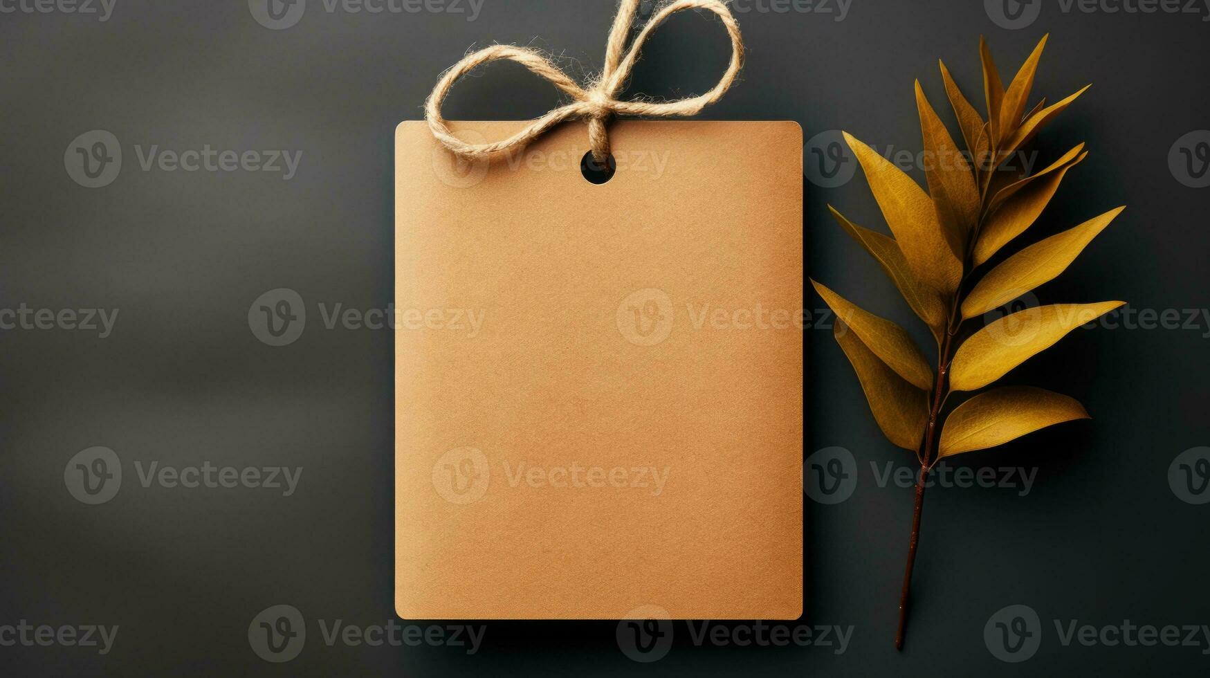 AI generated Brown Blank Craft Label Mockup Brown Paper Gift Tag for Decorating Product Set on Soft Background photo