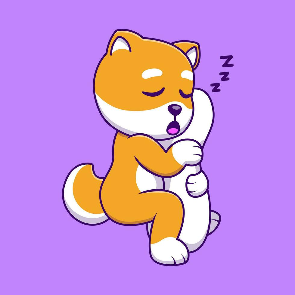 Cute Sleeping Shiba Inu Hugging Pillow Cartoon Vector Icons Illustration. Flat Cartoon Concept. Suitable for any creative project.
