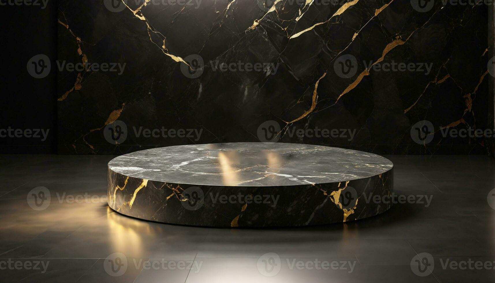 AI generated Round shape black marble podium for Abstract minimal wall scene for mockup products display photo