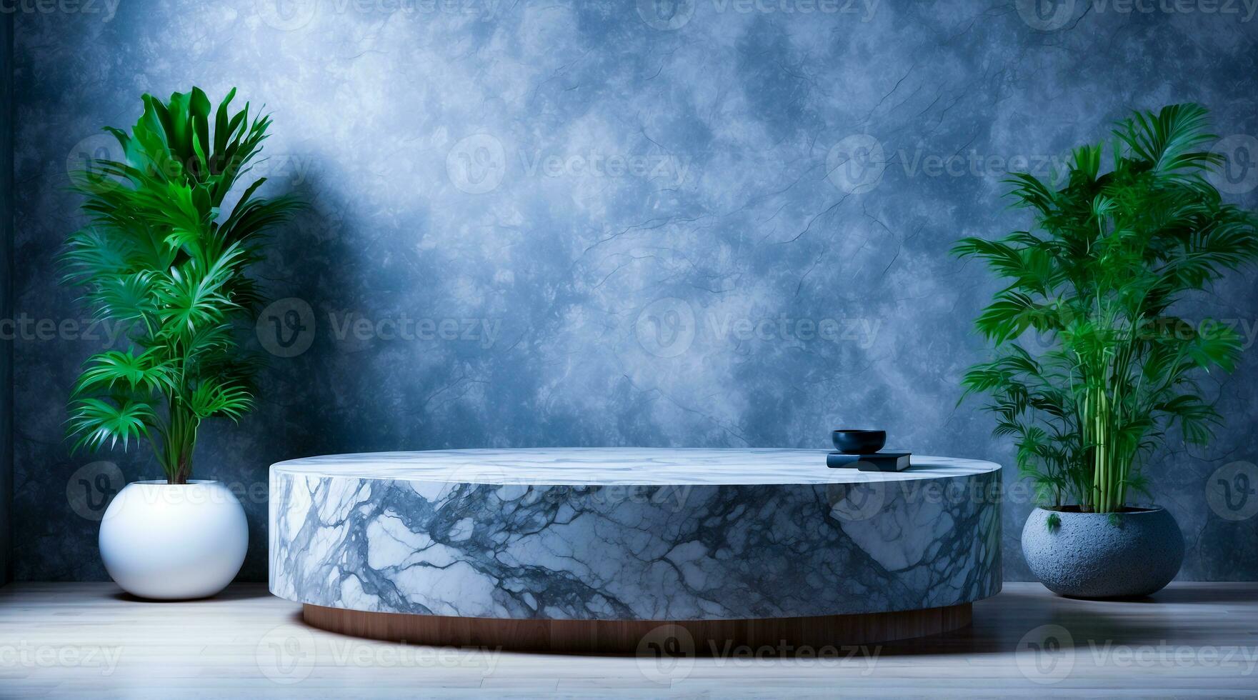 AI generated Round shape black marble podium for Abstract minimal wall scene for mockup products display photo