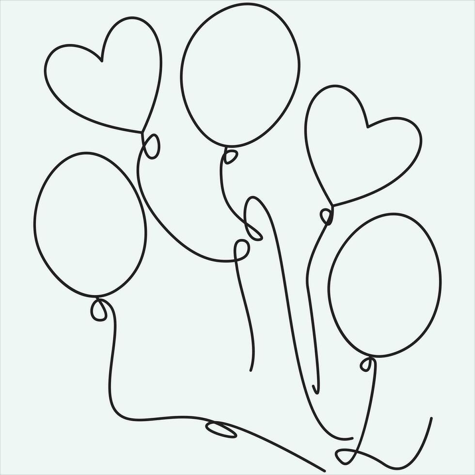 One line hand drawn balloon outline vector illustration