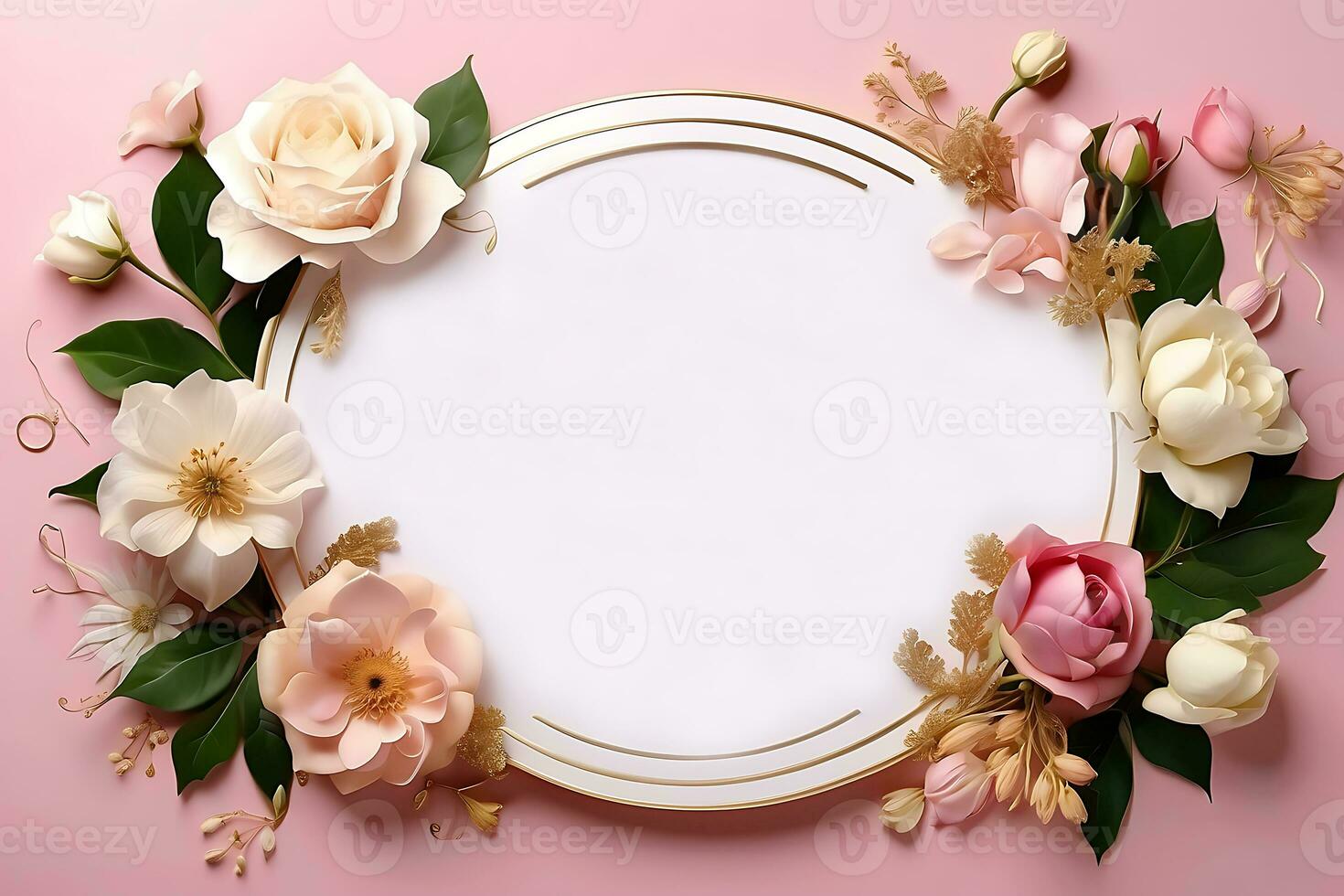 AI generated Greeting card template with copy space. Delicate floral arrangement of roses photo
