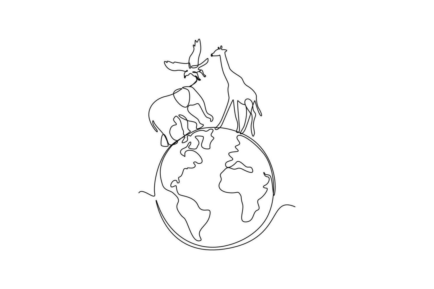 Continuous one line drawing World wildlife day concept. Doodle vector illustration.