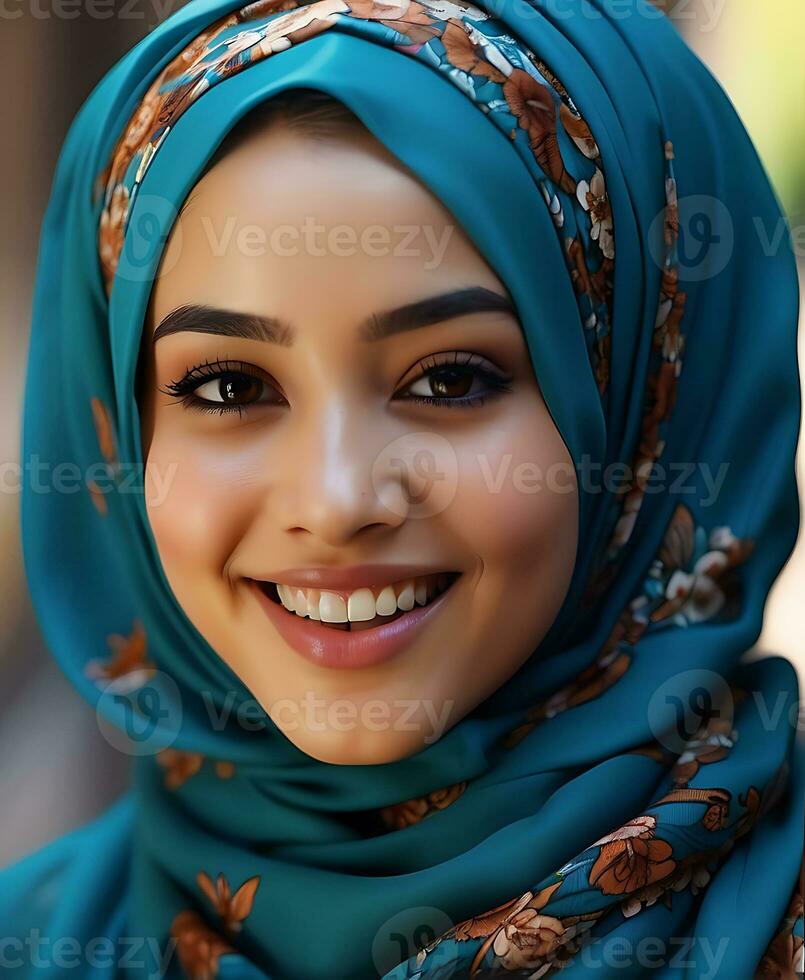 AI generated Portrait young woman wearing a hijab photo